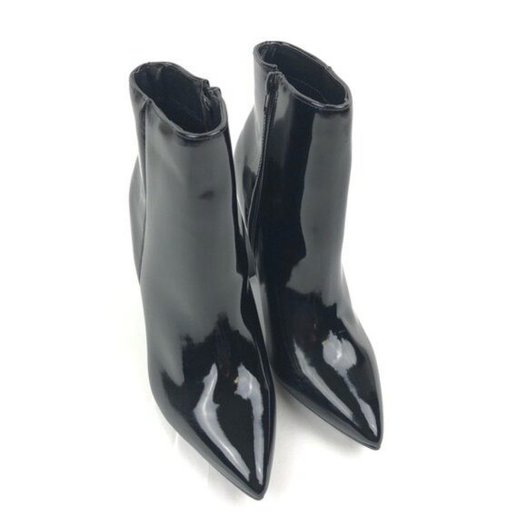 Women's Bamboo Harper Pointed Toe Faux Patent Leather Ankle Bootie Black - Picture 3 of 10